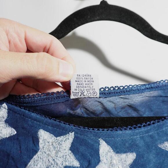 VTG Orange Blue Swirl Tie Dye Maxi Dress Stars 1XL Hippie America Asymmetric Hem - Picture 6 of 8